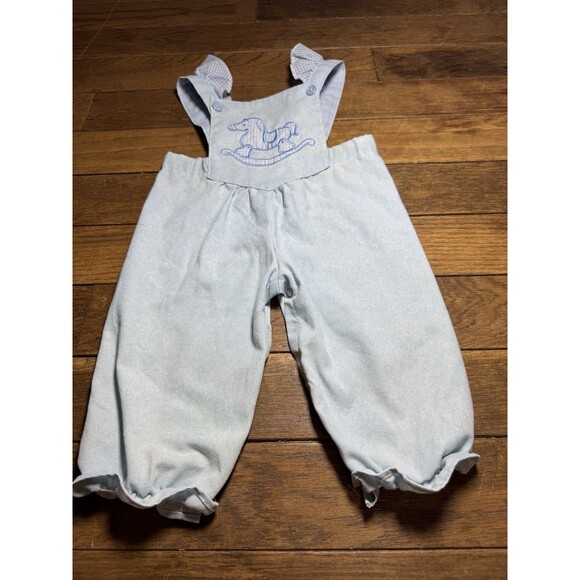 Vtg Texsis Karman Toddler Overalls Small Light Blue Rocking Horse Embroidered - Picture 3 of 6